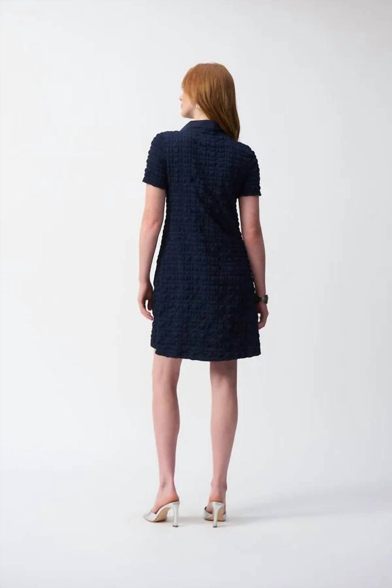 Joseph Ribkoff - Bubble Jacquard A - line Dress - blue - clothing - dresses