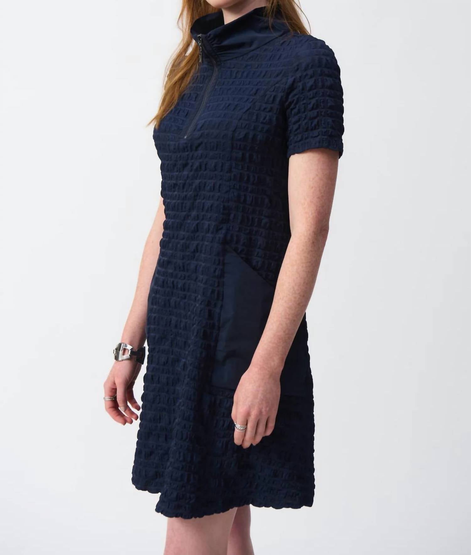 Joseph Ribkoff - Bubble Jacquard A - line Textured Dress - blue - clothing - dresses