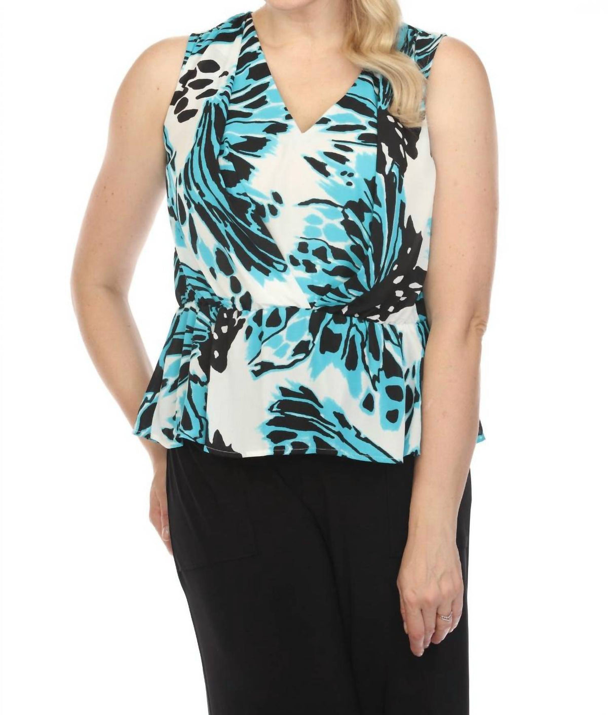 Joseph Ribkoff - Butterfly Print Sleeveless Peplum Top