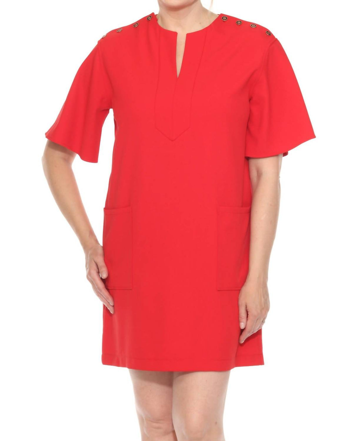 Joseph Ribkoff - Buttoned Shoulders Mini Shift Dress