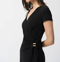 Joseph Ribkoff - Cap Sleeve Faux Wrap Midi Dress - black - clothing - dresses
