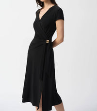 Joseph Ribkoff - Cap Sleeve Faux Wrap Midi Dress - black - clothing - dresses