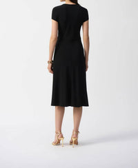 Joseph Ribkoff - Cap Sleeve Faux Wrap Midi Dress - black - clothing - dresses