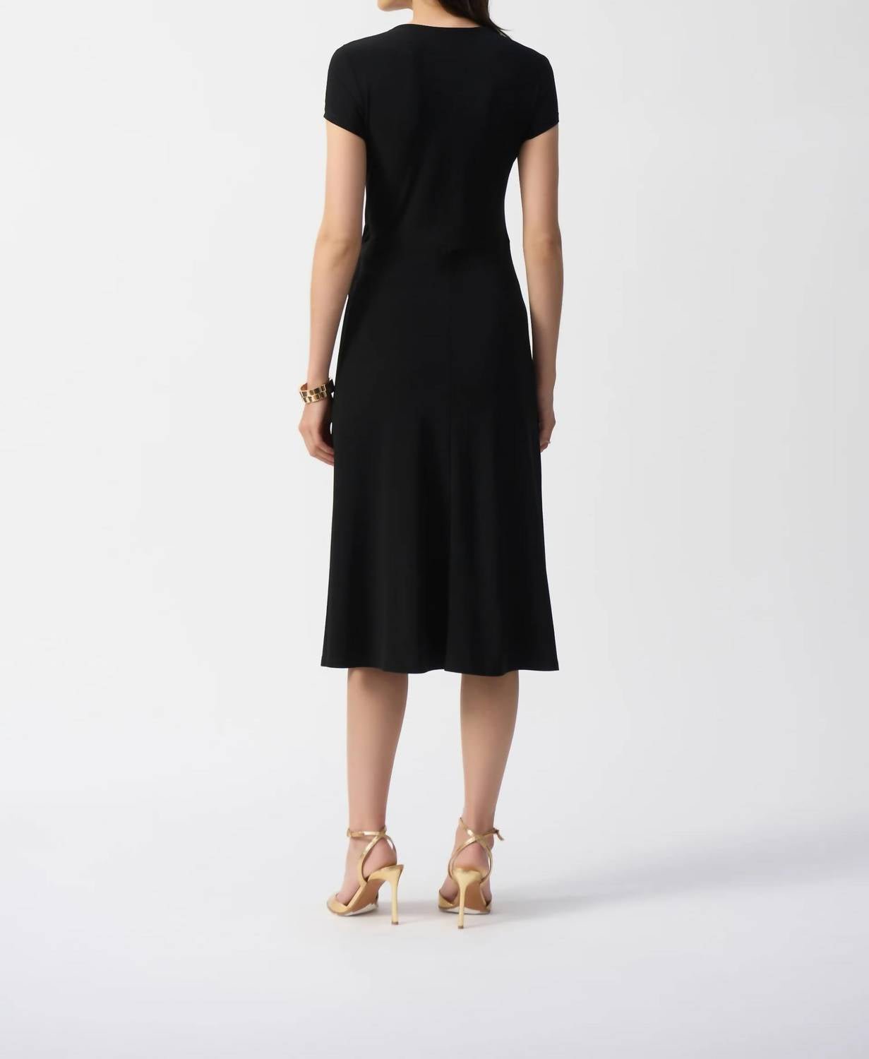 Joseph Ribkoff - Cap Sleeve Faux Wrap Midi Dress - black - clothing - dresses