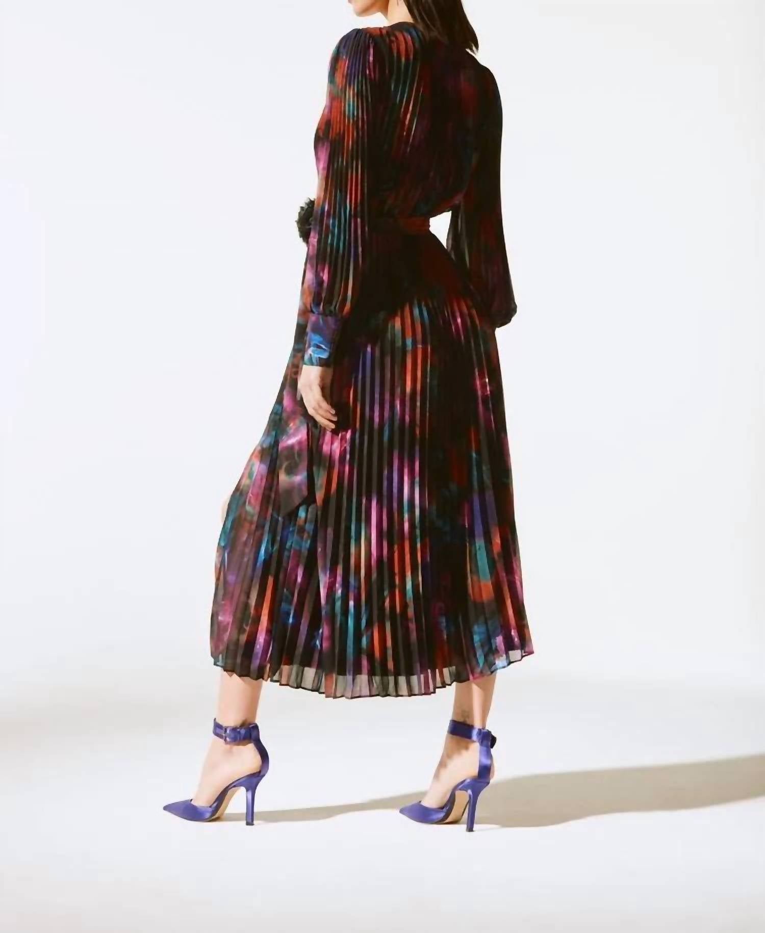 Joseph Ribkoff - Chiffon Pleated Midi Dress - black - clothing - dresses