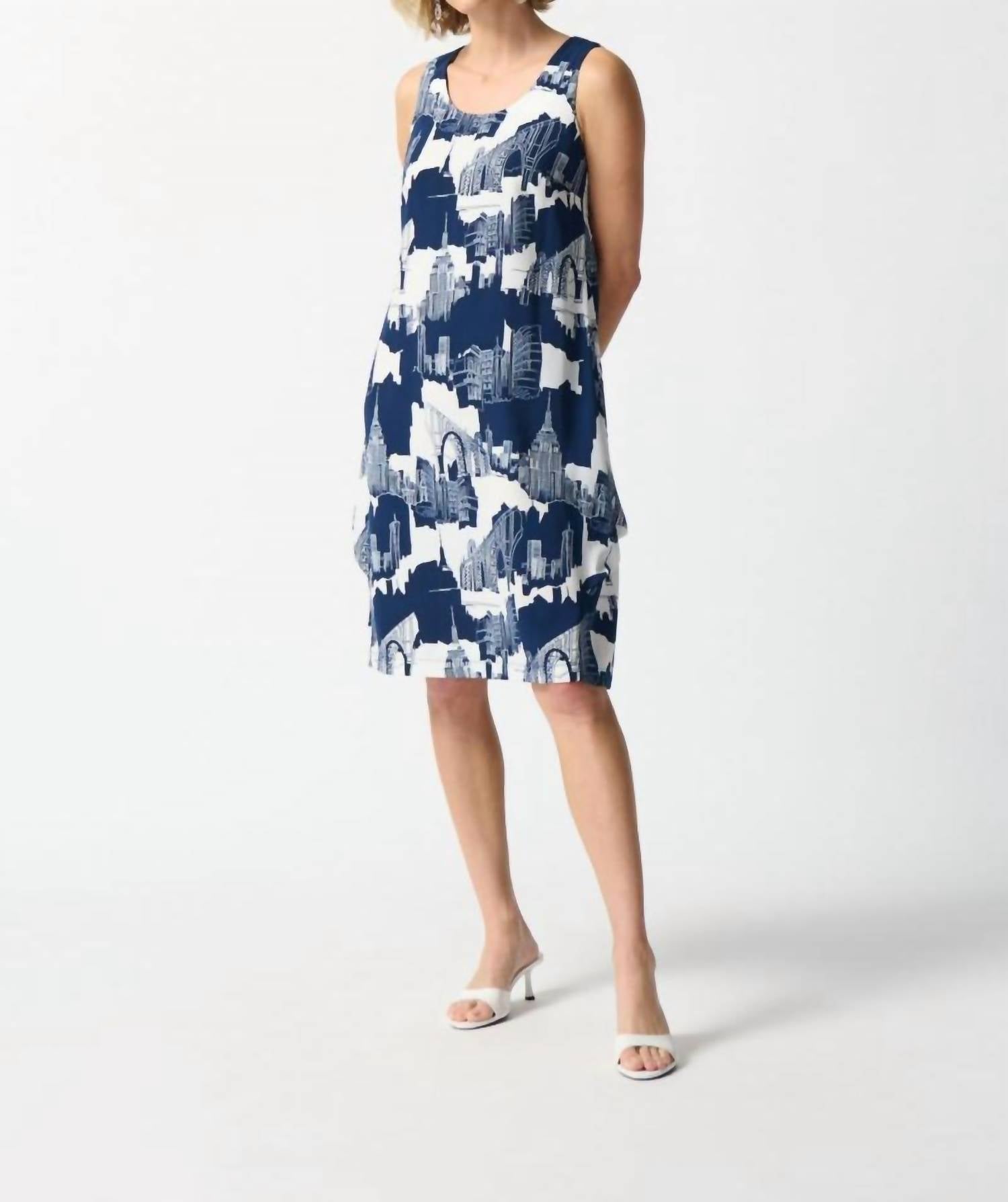 Joseph Ribkoff - Cityscape Sleeveless Shift Dress - blue - clothing - dresses