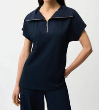 Joseph Ribkoff - Collar Zip Front Short Sleeve Boxy Top