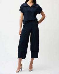 Joseph Ribkoff - Collar Zip Front Short Sleeve Boxy Top