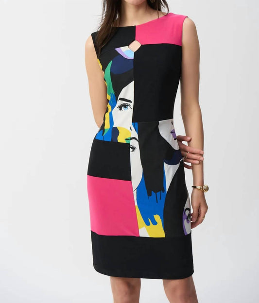 Joseph Ribkoff - Color Block Sleeveless Sheath Dress - black - clothing - dresses