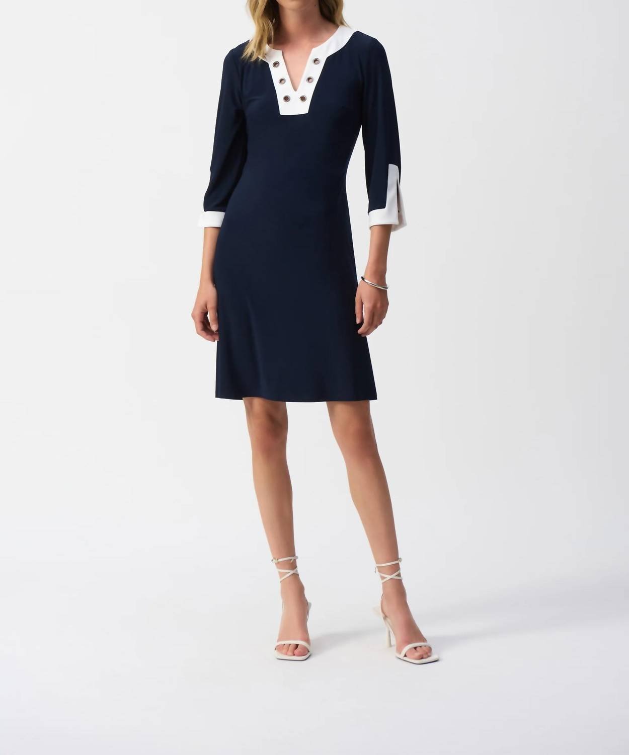 Joseph Ribkoff - Contrast Trim A - line Dress - blue - clothing - dresses