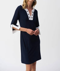 Joseph Ribkoff - Contrast Trim A - line Dress - blue - clothing - dresses