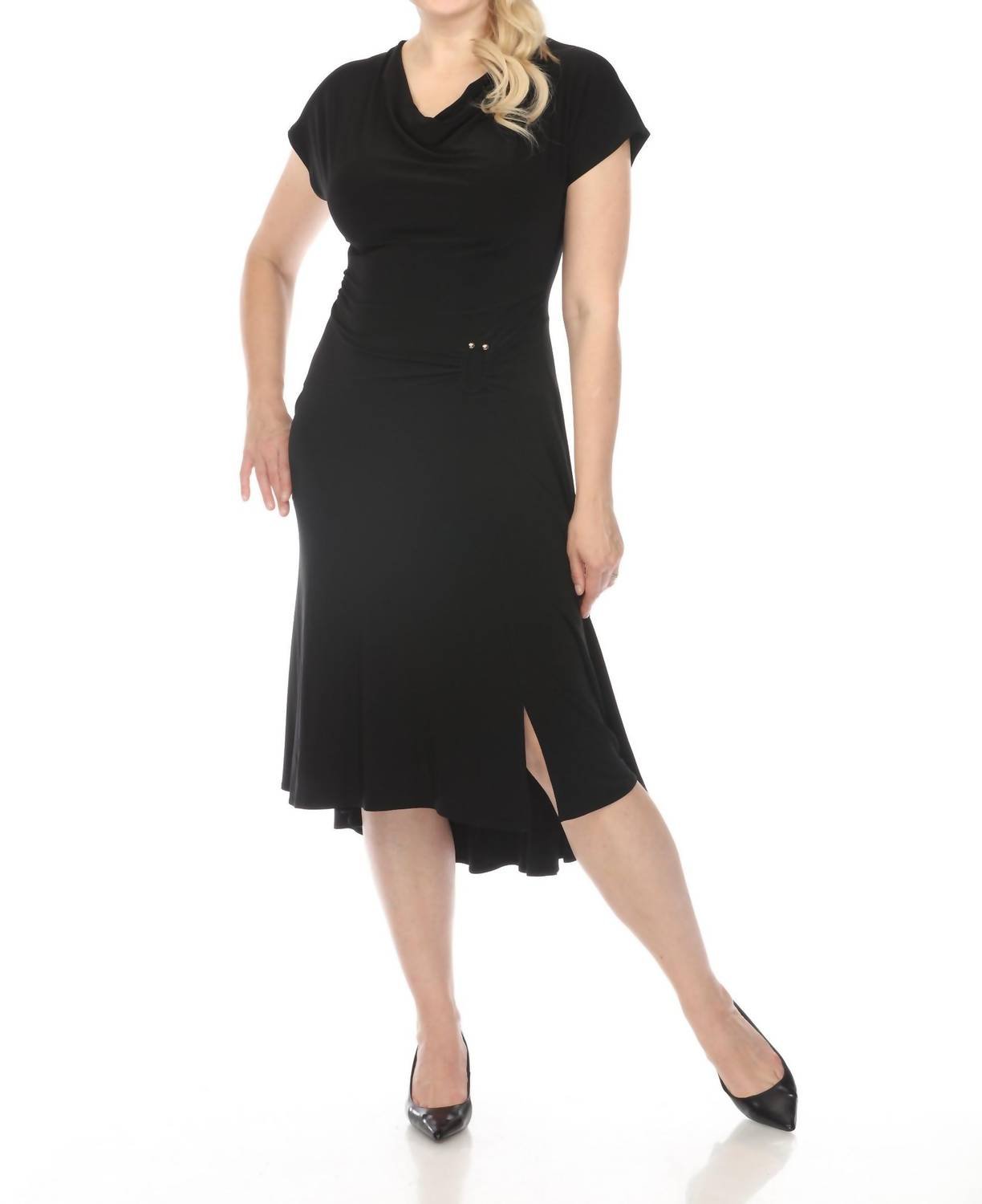 Joseph Ribkoff - Cowl Neck Dolman Sleeve Midi Fit & Flare Dress - black - clothing - dresses