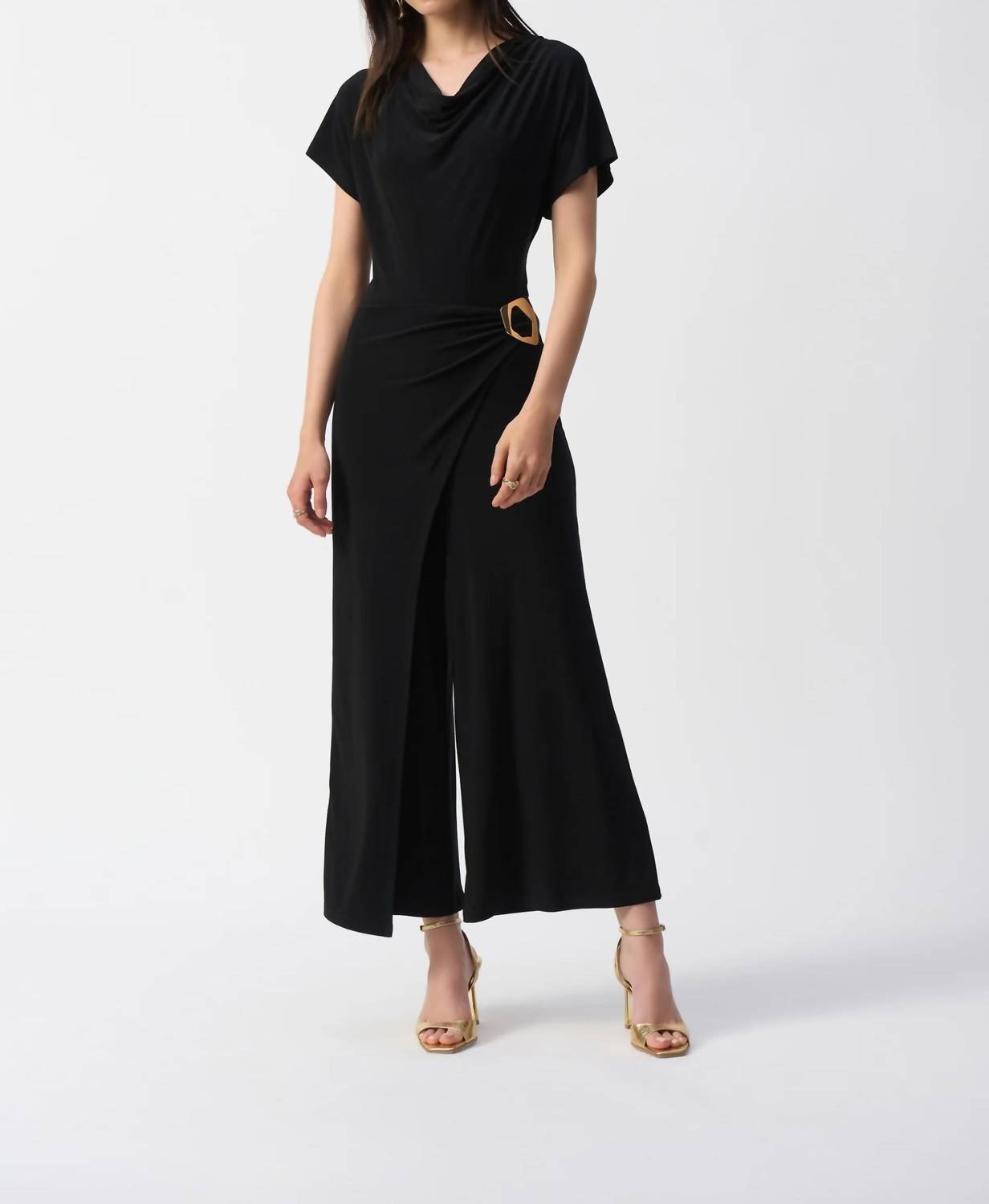 Joseph Ribkoff - Cowl Neck Wrap Front Jumpsuit - black - clothing - jumpsuits