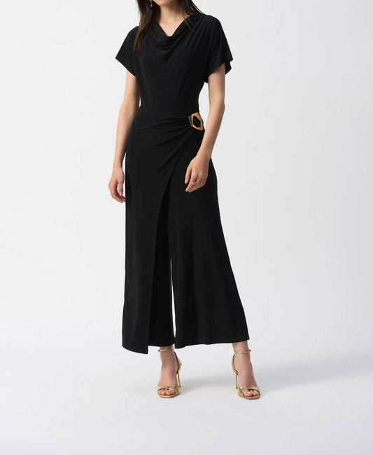 Joseph Ribkoff - Cowl Neck Wrap Front Jumpsuit - black - clothing - jumpsuits
