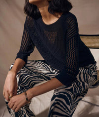Joseph Ribkoff - Crew Neck Open Knit Sweater Top