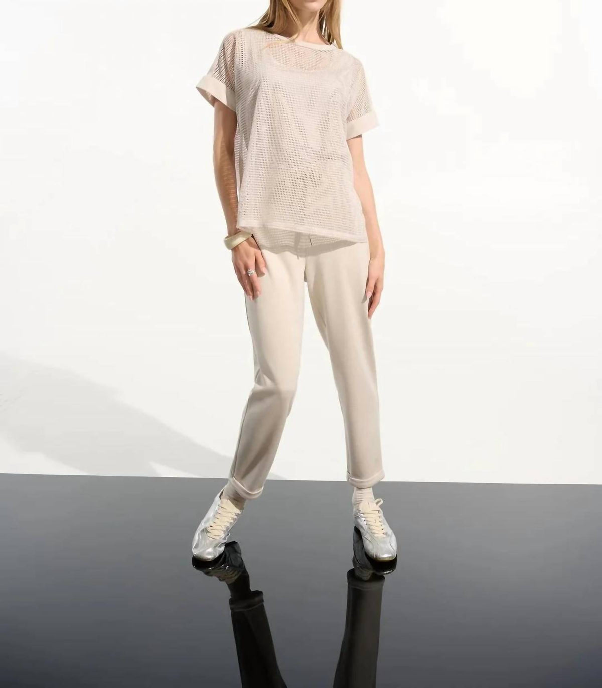 Joseph Ribkoff - Crew Neck Short Sleeve Mesh Top
