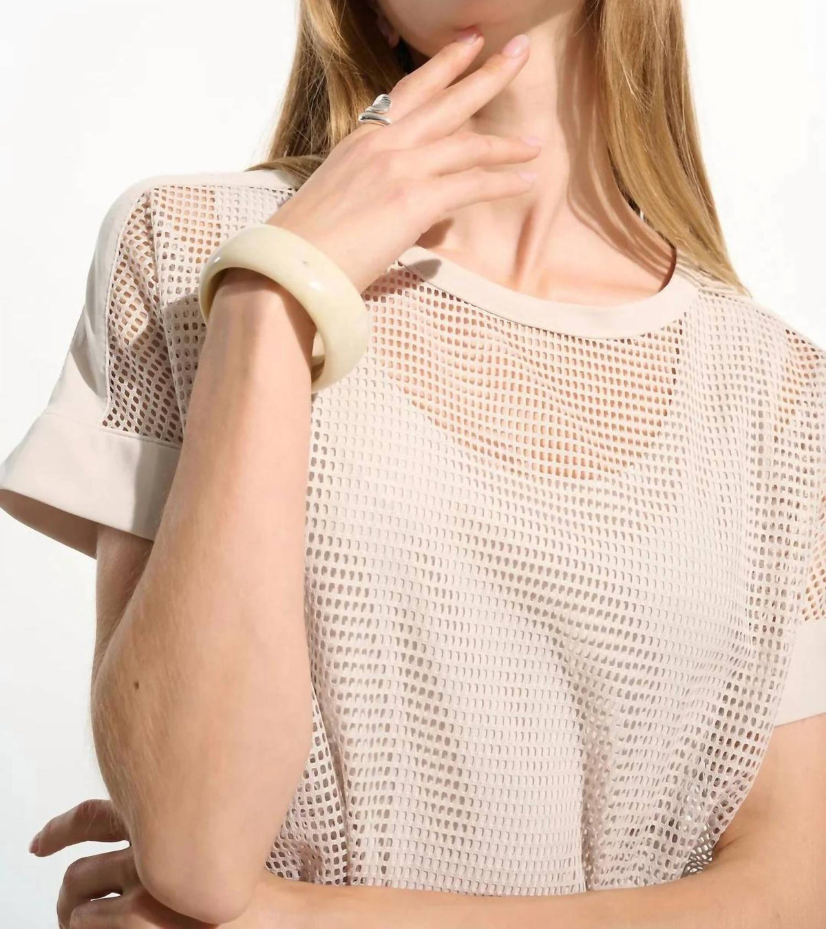 Joseph Ribkoff - Crew Neck Short Sleeve Mesh Top