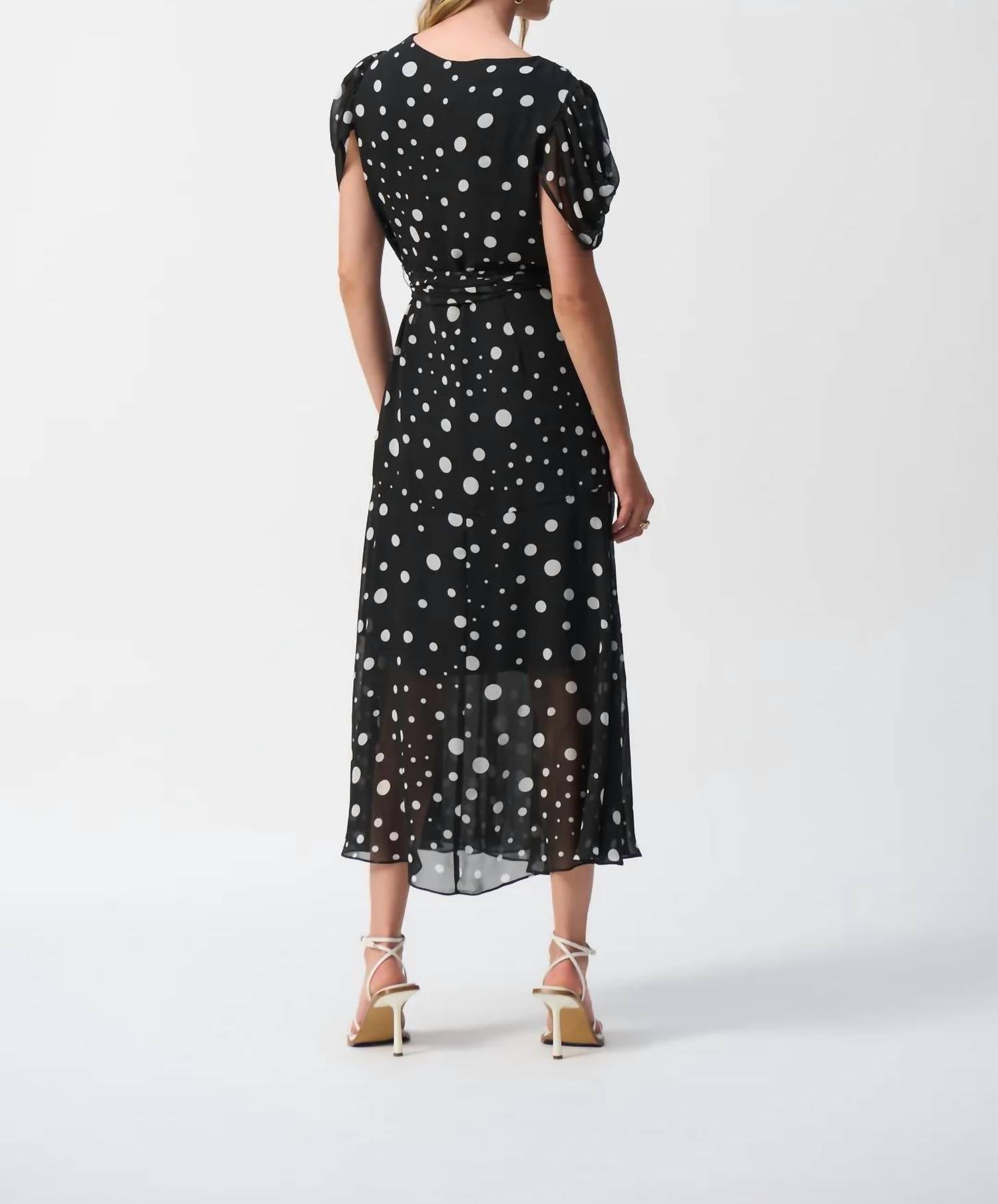 Joseph Ribkoff - Dot Chiffon Belted Wrap Dress - black - clothing - dresses