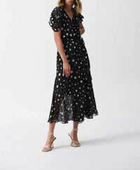 Joseph Ribkoff - Dot Chiffon Belted Wrap Dress - black - clothing - dresses