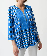 Joseph Ribkoff - Dot Print Zip Front Tunic Top