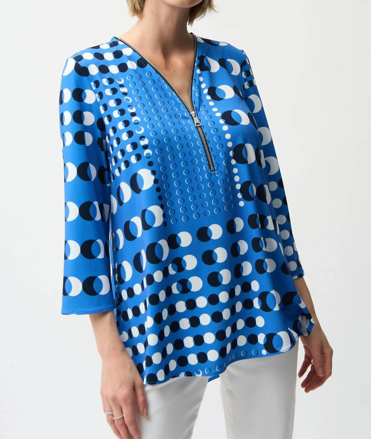 Joseph Ribkoff - Dot Print Zip Front Tunic Top