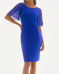 Joseph Ribkoff - Embellished Chiffon Sleeve Sheath Dress - blue - clothing - dresses