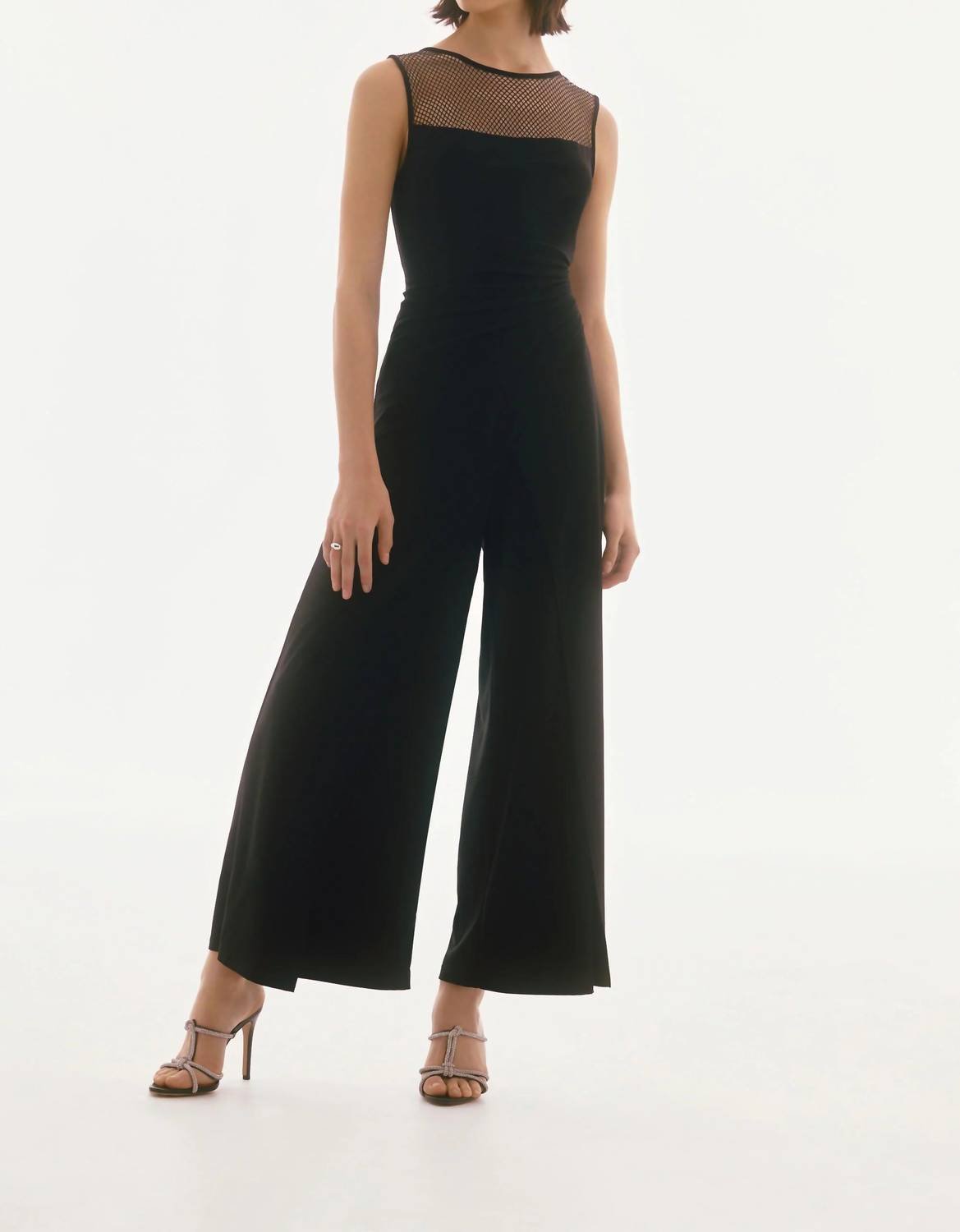 Joseph Ribkoff - Embellished Mesh Yoke Jumpsuit - black - clothing - jumpsuits