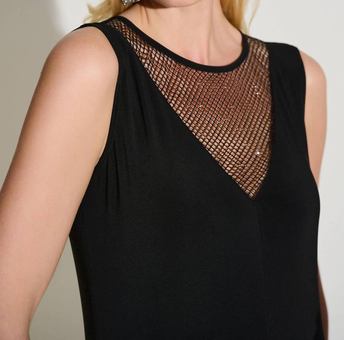 Joseph Ribkoff - Embellished Mesh Yoke Sleeveless Top