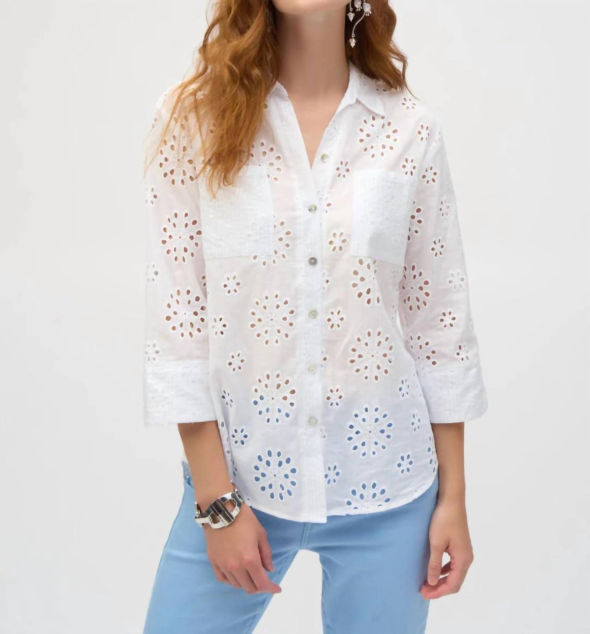 Joseph Ribkoff - Embroidered Eyelet Boxy Button-down Blouse