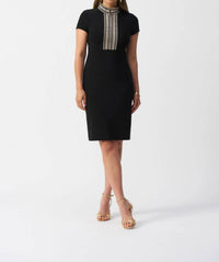 Joseph Ribkoff - Embroidered High Neck Sheath Dress - black - clothing - dresses