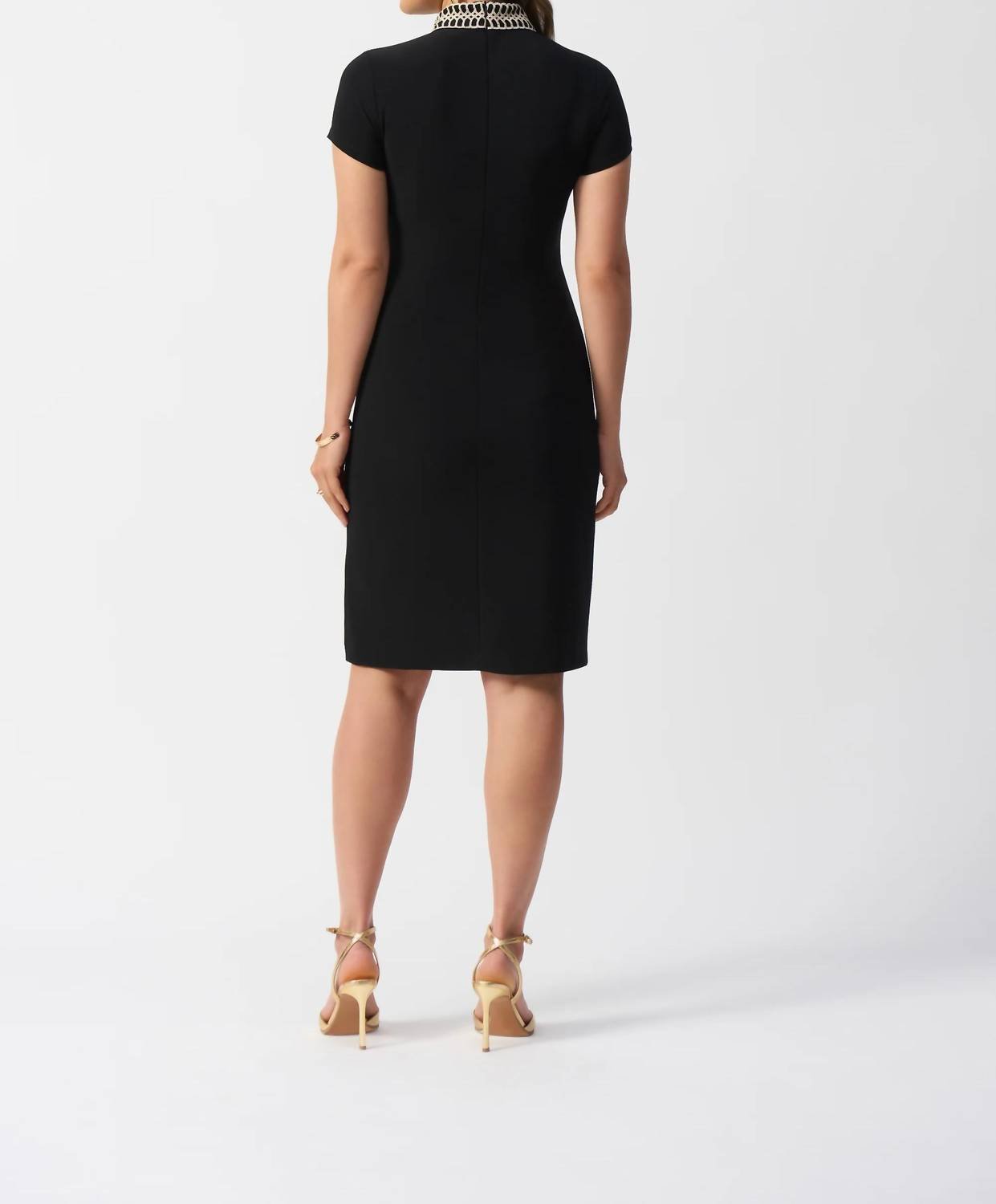 Joseph Ribkoff - Embroidered High Neck Sheath Dress - black - clothing - dresses