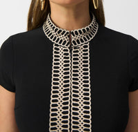 Joseph Ribkoff - Embroidered High Neck Sheath Dress - black - clothing - dresses