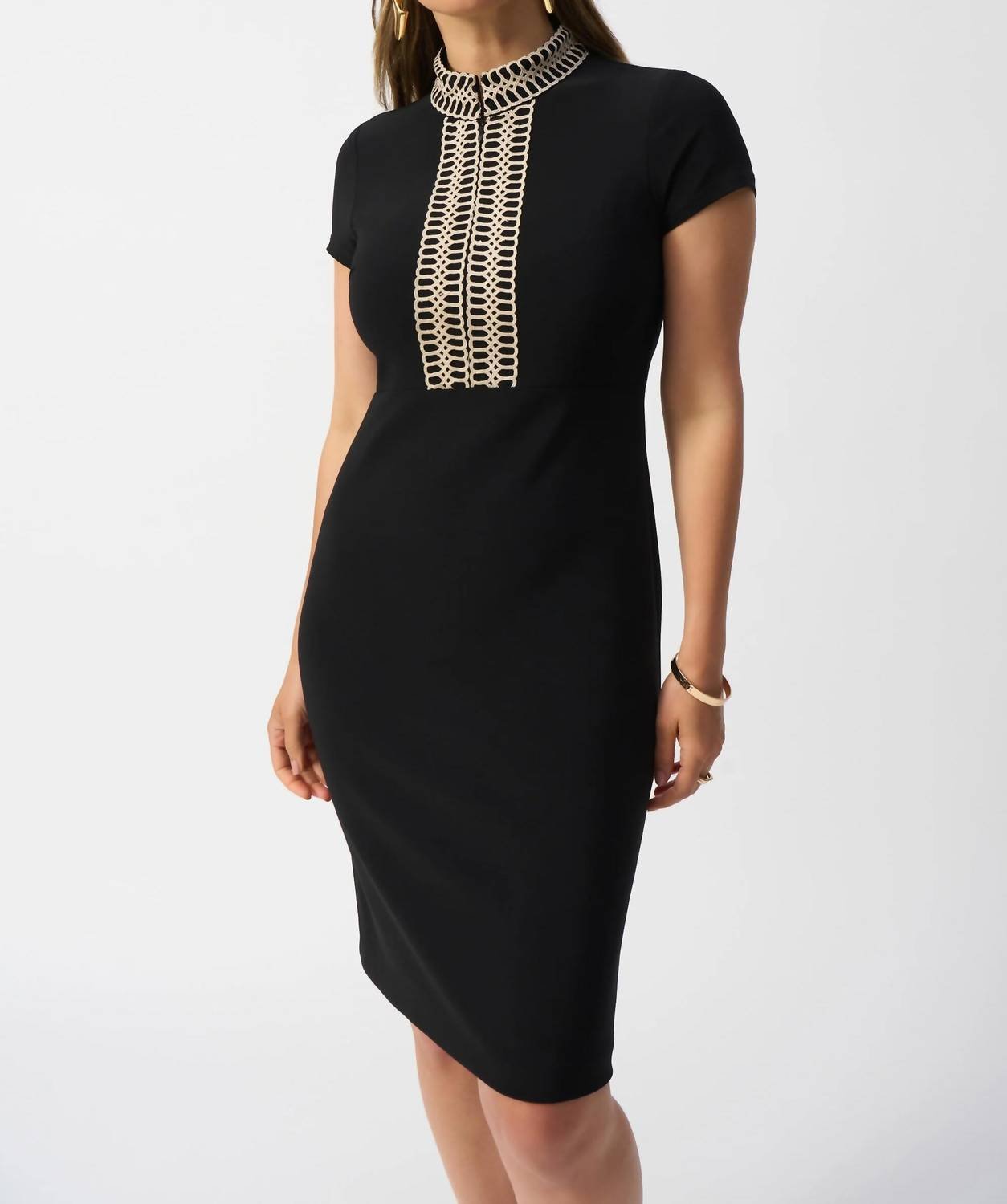 Joseph Ribkoff - Embroidered High Neck Sheath Dress - black - clothing - dresses