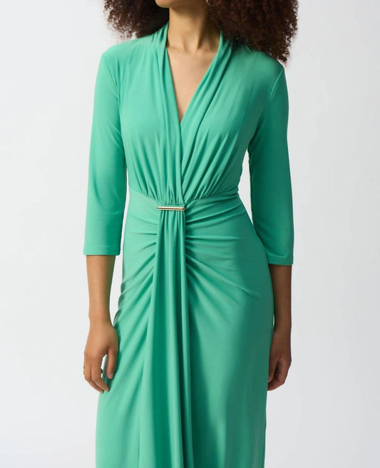 Joseph Ribkoff - Faux Wrap Midi Sheath Dress - clothing - dresses - green