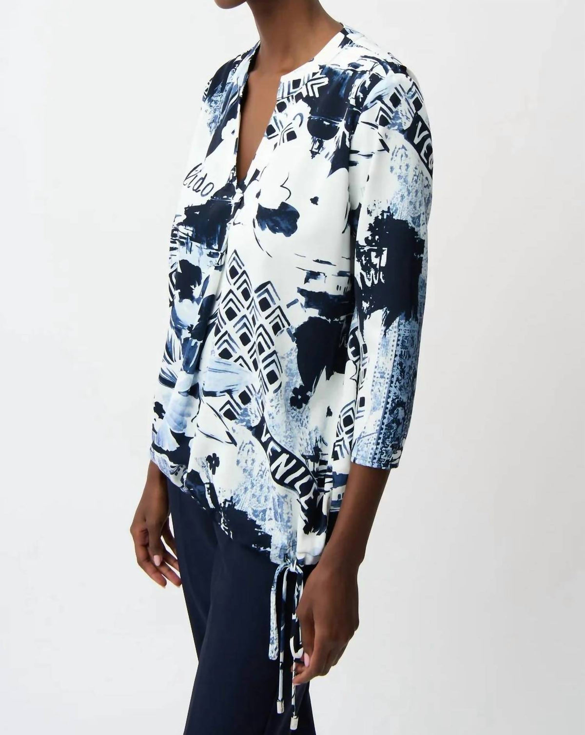 Joseph Ribkoff - Floral Drawstring Hem Tunic Top