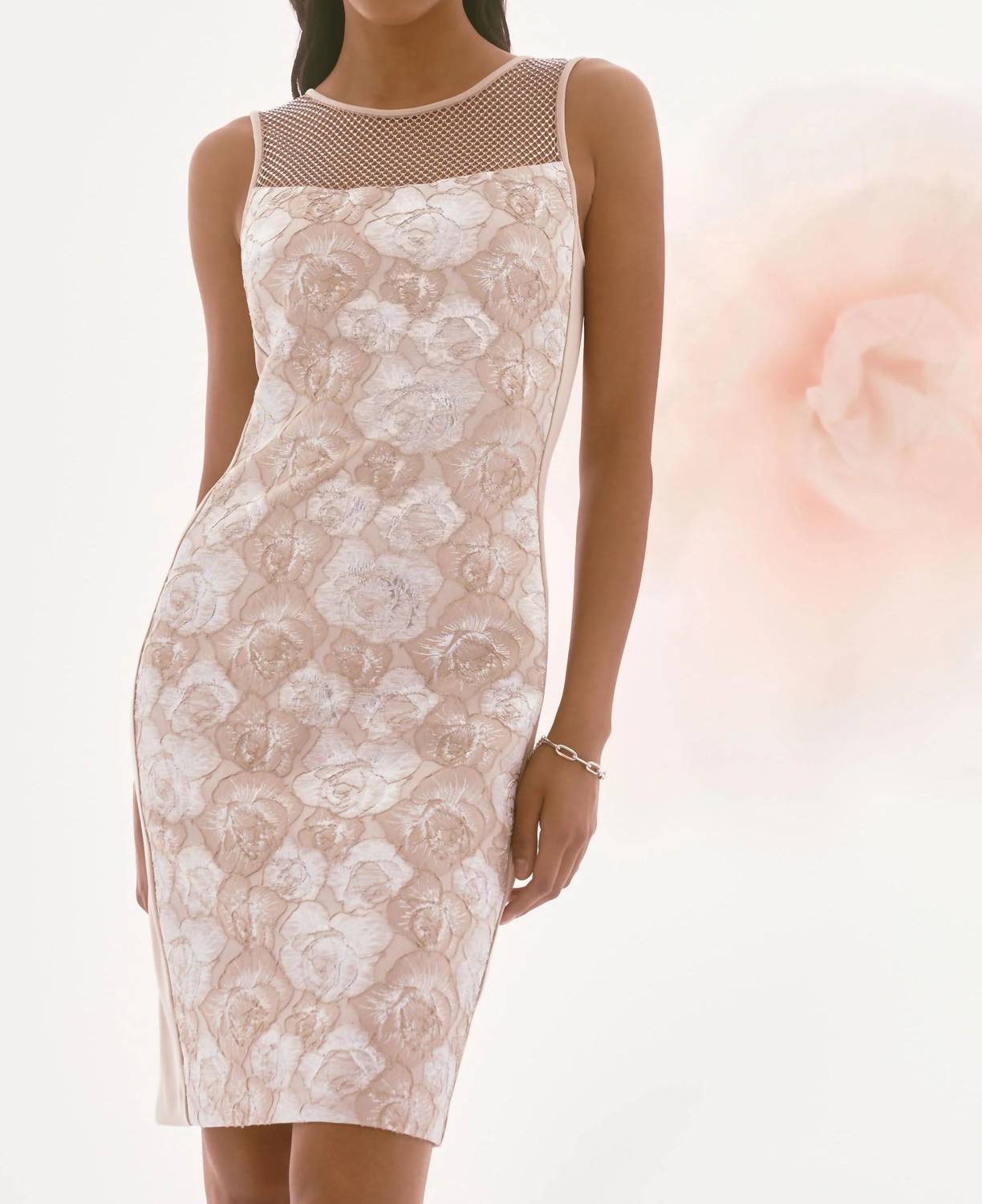 Joseph Ribkoff - Floral Embellished Net Yoke Midi Dress - clothing - dresses - floral