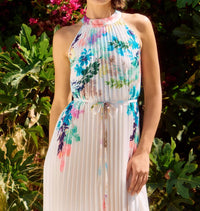 Joseph Ribkoff - Floral Pleated Satin Maxi Dress - clothing - dresses - floral