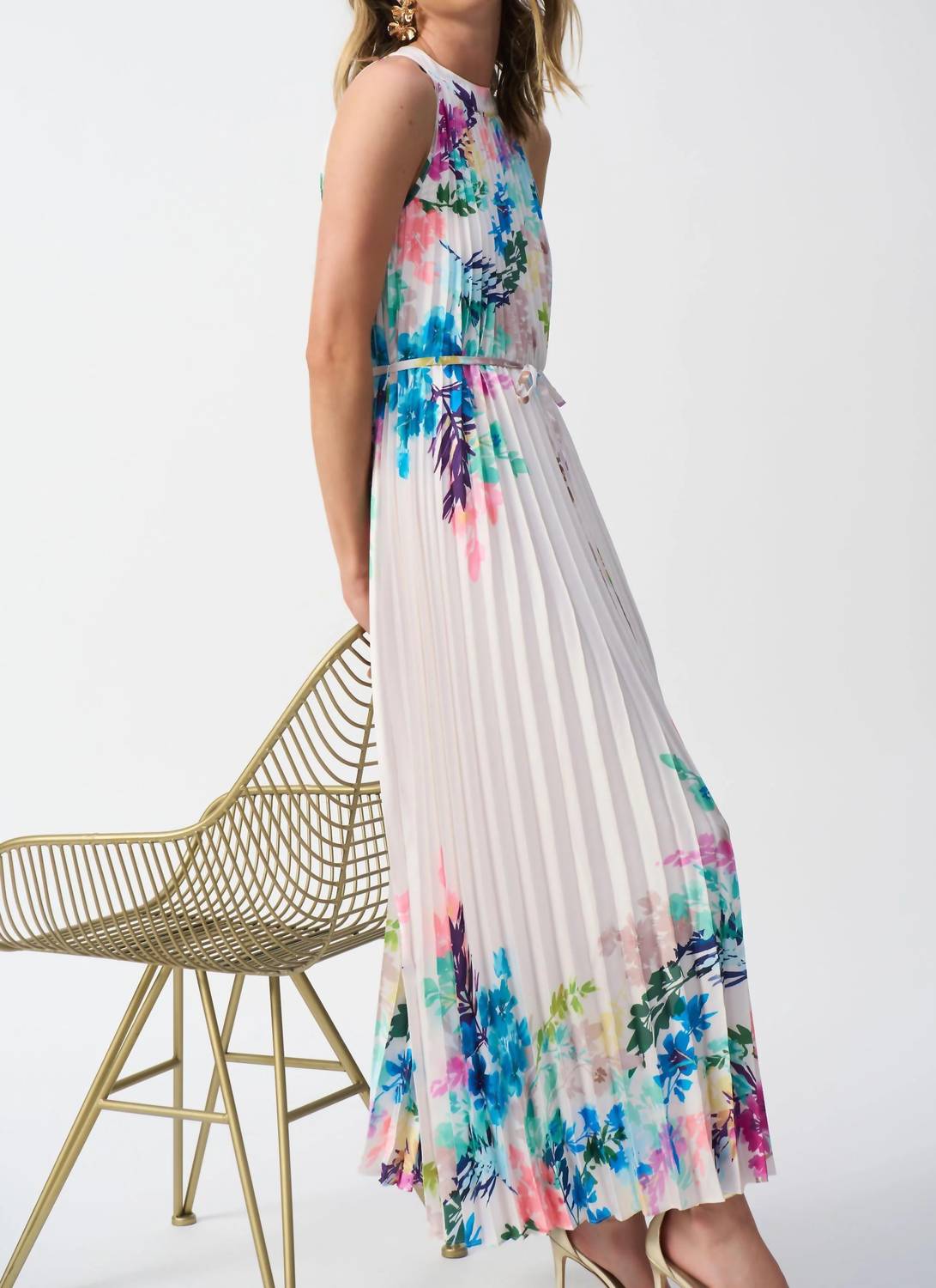 Joseph Ribkoff - Floral Pleated Satin Maxi Dress - clothing - dresses - floral