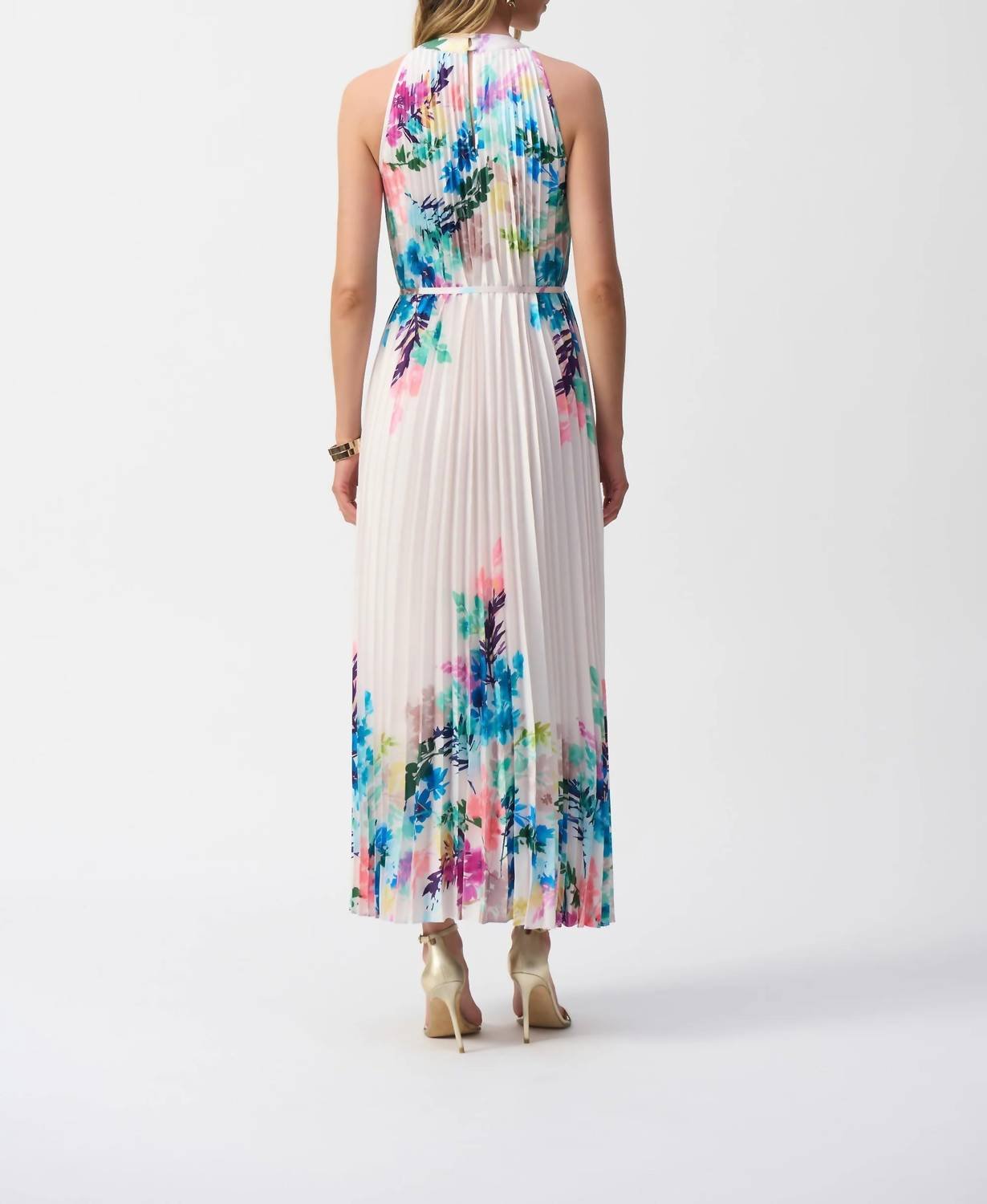 Joseph Ribkoff - Floral Pleated Satin Maxi Dress - clothing - dresses - floral