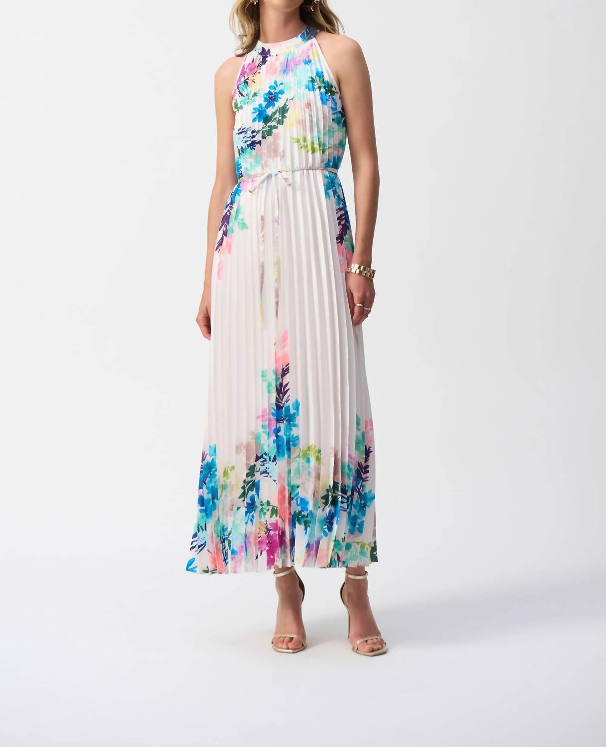 Joseph Ribkoff - Floral Pleated Satin Maxi Dress - clothing - dresses - floral