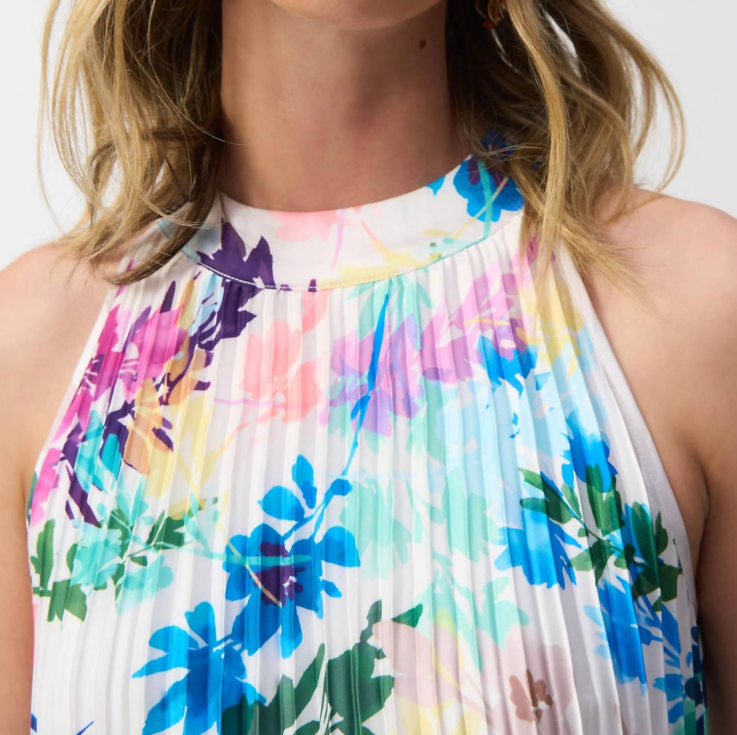 Joseph Ribkoff - Floral Pleated Satin Maxi Dress - clothing - dresses - floral