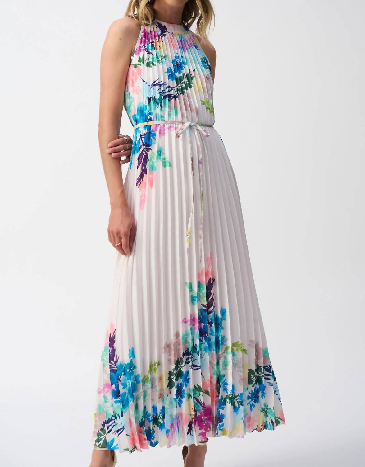 Joseph Ribkoff - Floral Pleated Satin Maxi Dress - clothing - dresses - floral