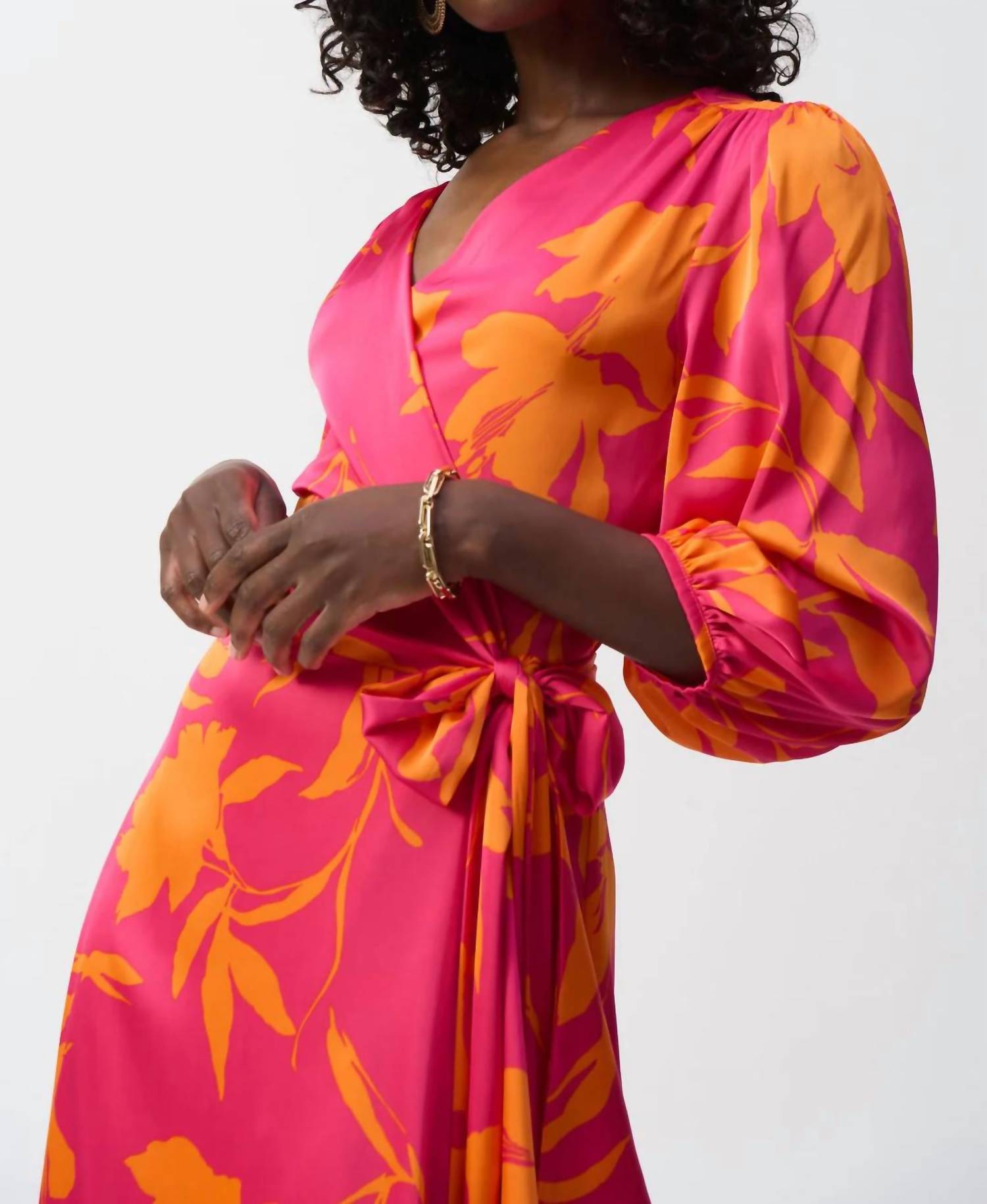 Joseph Ribkoff - Floral Print Belted 3/4 Sleeves Wrap Dress - clothing - dresses - floral