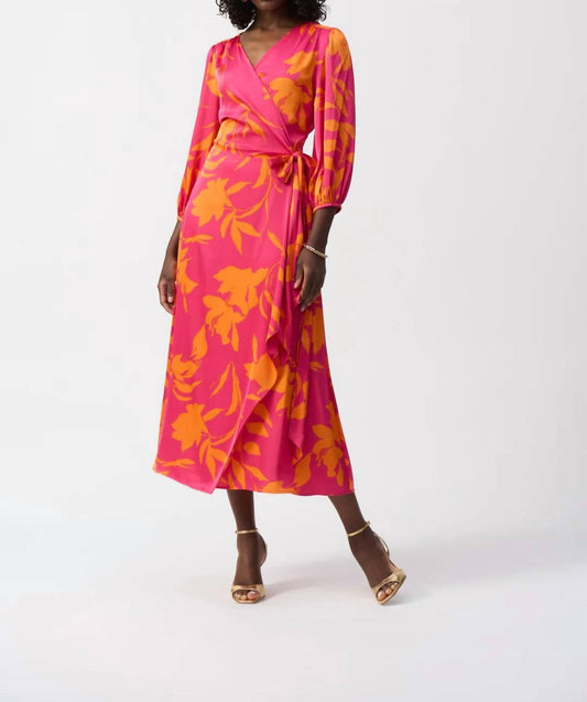 Joseph Ribkoff - Floral Print Belted 3/4 Sleeves Wrap Dress - clothing - dresses - floral