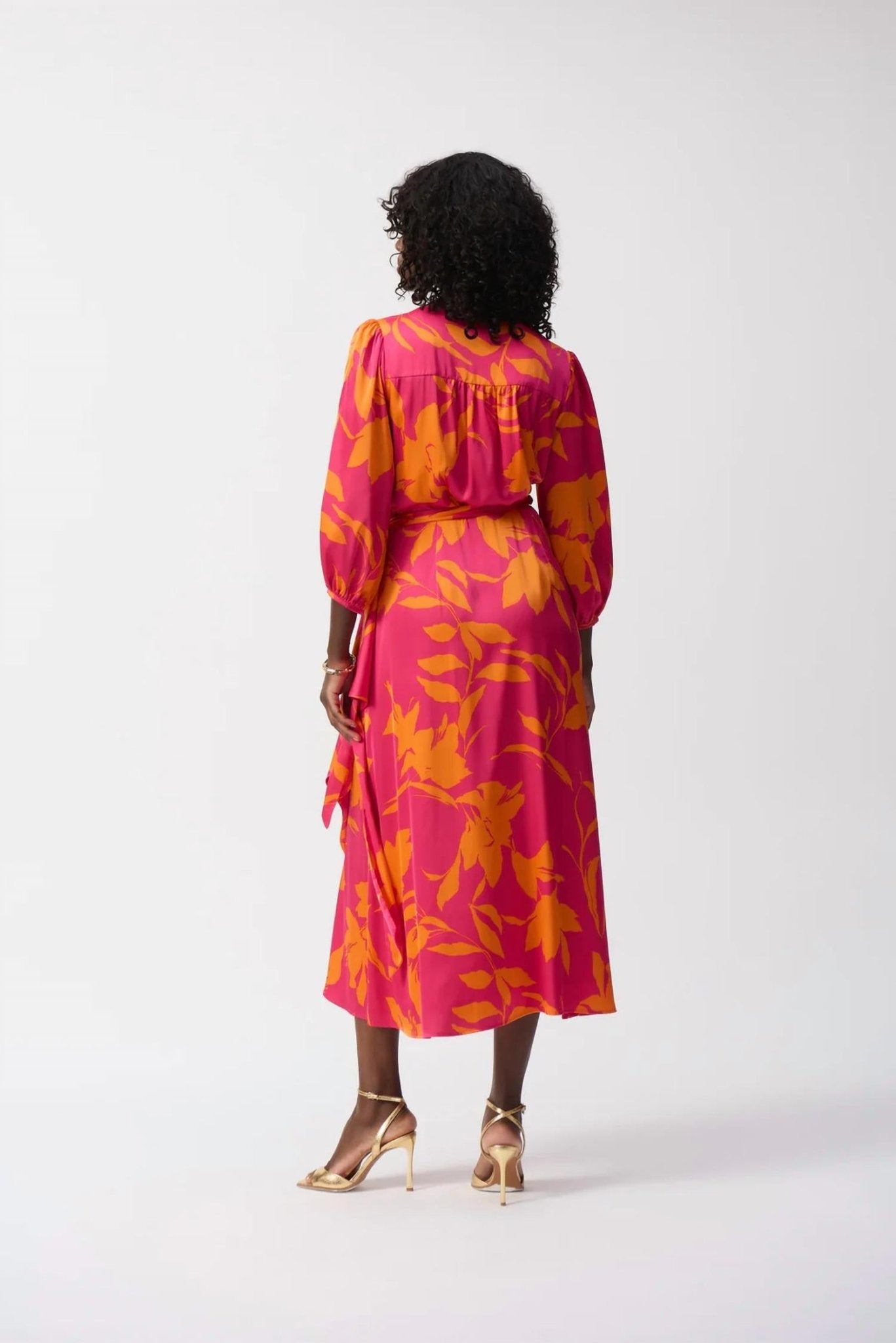 Joseph Ribkoff - Floral Print Belted 3/4 Sleeves Wrap Dress - clothing - dresses - floral