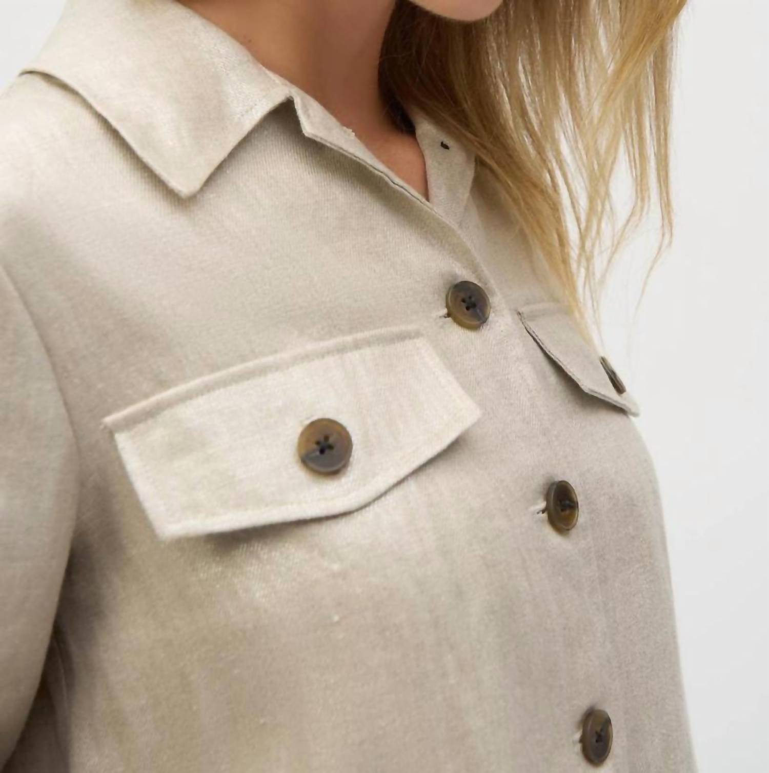 Joseph Ribkoff - Foiled Linen Blend Short Sleeve Boxy Jacket - beige - casual - jacket - clothing