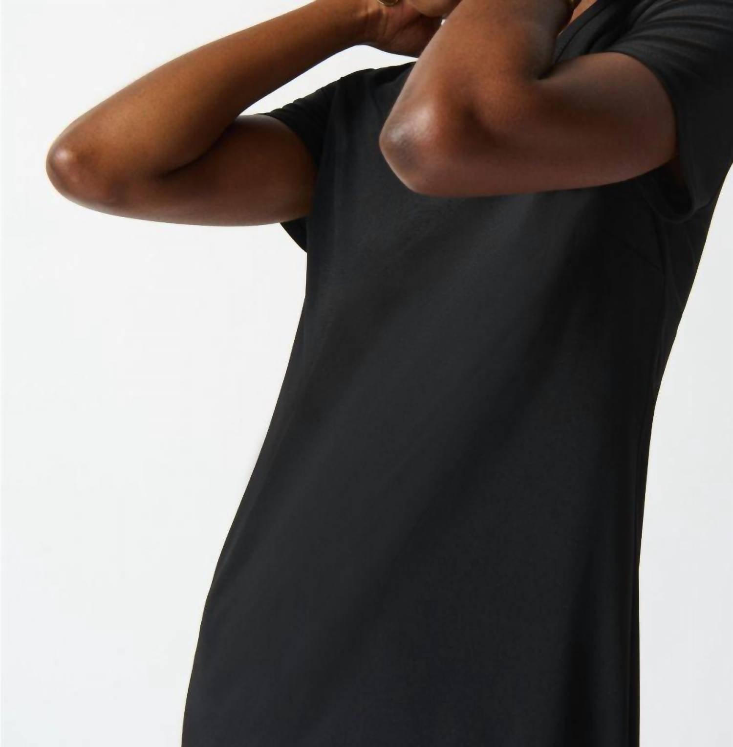 Joseph Ribkoff - Fringe Hem V - neck Short Sleeve T-shirt Dress - black - clothing - dresses