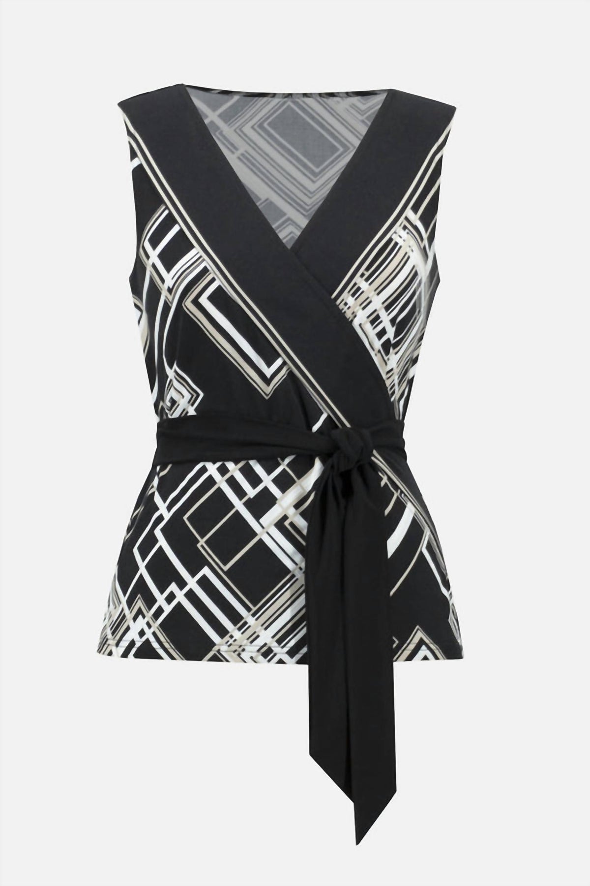 Joseph Ribkoff - Geometric Print Belted Sleeveless Wrap Top
