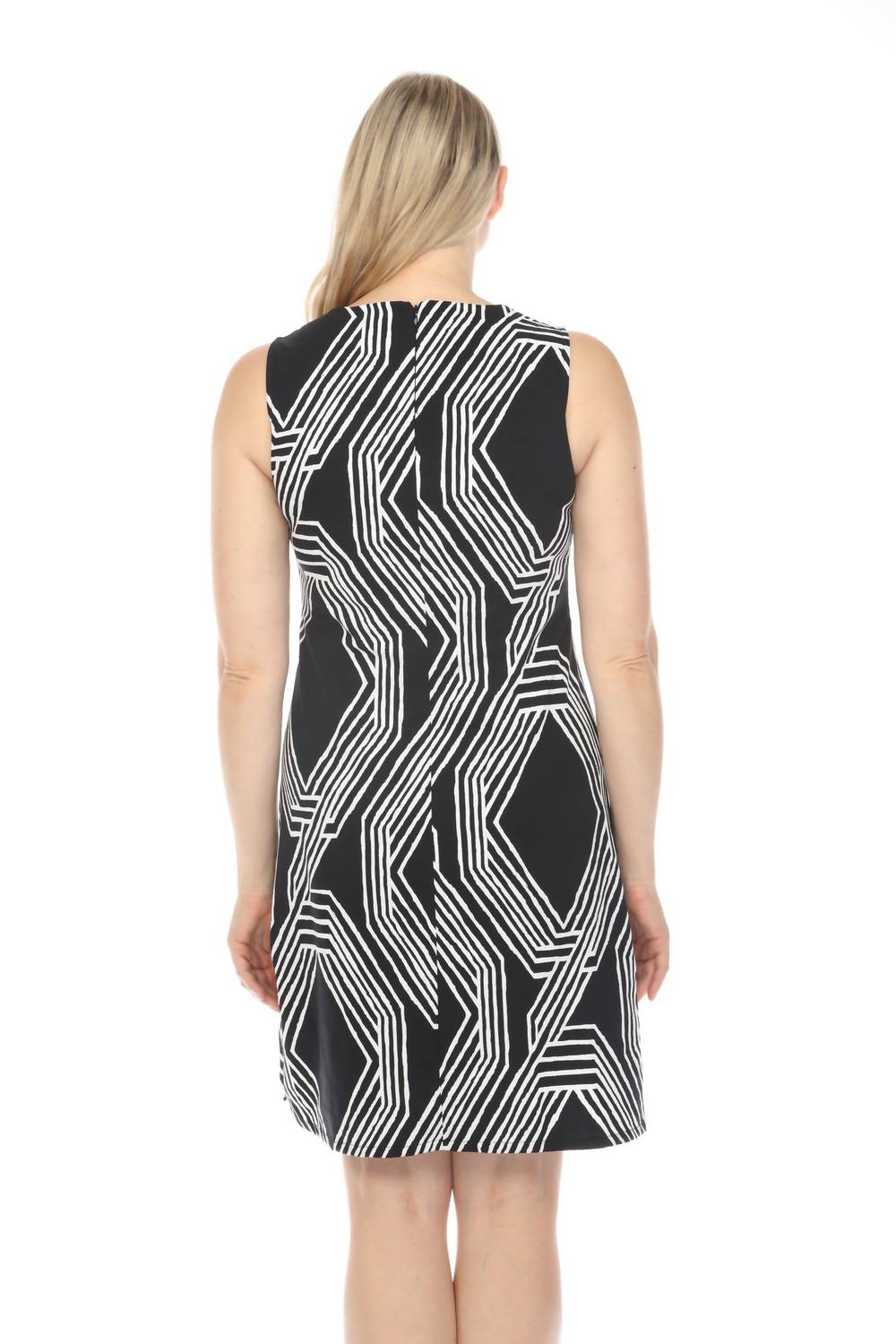 Joseph Ribkoff - Geometric Print Shirred Sleeveless Sheath Dress - black - clothing - dresses