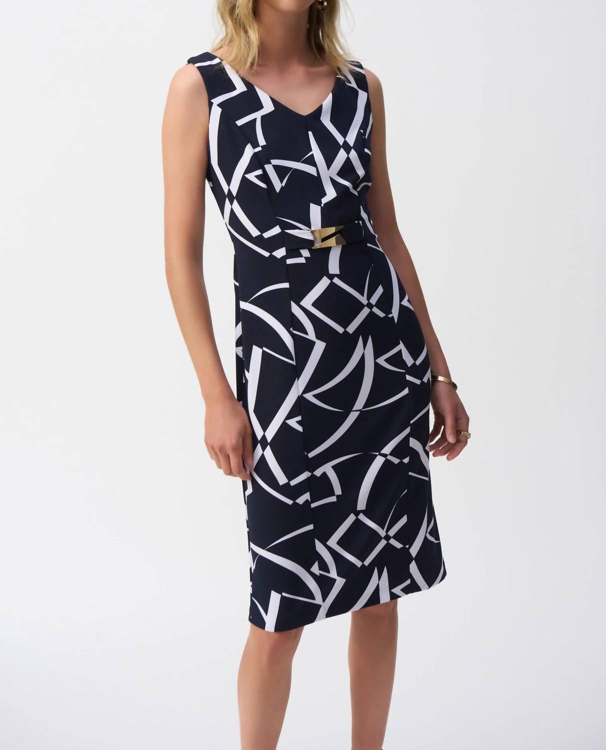 Joseph Ribkoff - Geometric V - neck Sheath Dress - blue - clothing - dresses